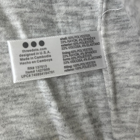 Three Dots Sz Large Light Gray Knit Material Lightweight Puffer Coat Athleisure - Picture 6 of 7